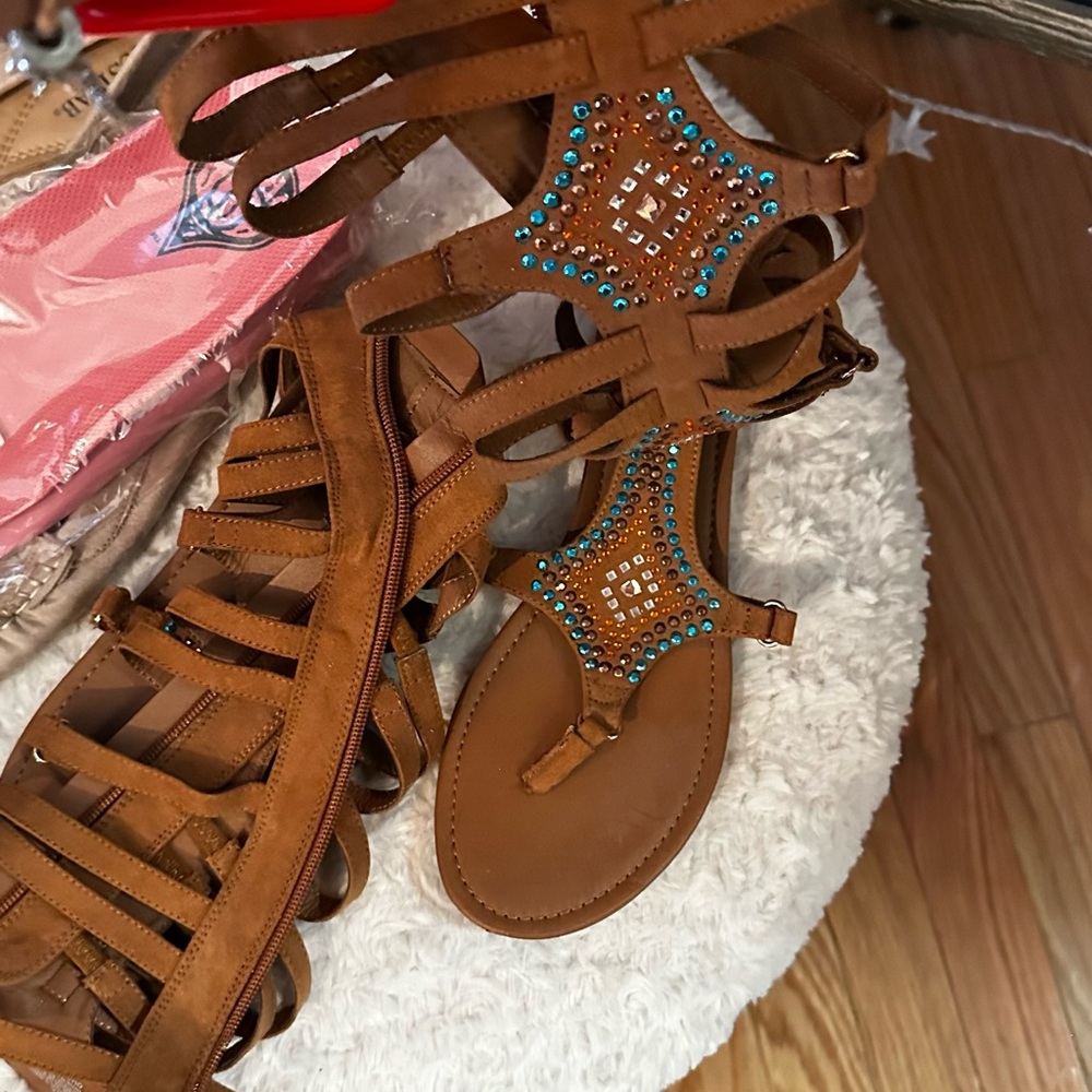 Brown Beaded Women's Sandals